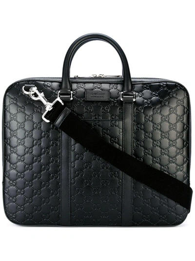 Shop Gucci Signature Leather Briefcase In Black