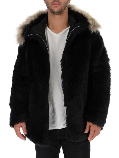 Shop Saint Laurent Fur Trimmed Hooded Jacket In Black