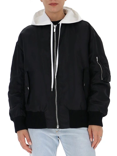 Shop Miu Miu Hooded Bomber Jacket In Black