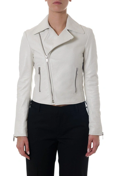 Shop Saint Laurent Classic Zipped Leather Jacket In White