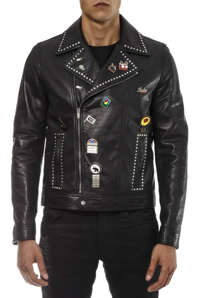 Shop Saint Laurent Metal Studs Leather Jacket In Black