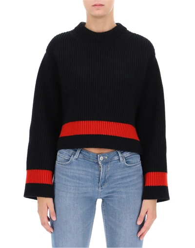 Shop Alexander Mcqueen Stripe Detail Cropped Sweater In Black