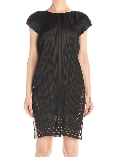 Shop Issey Miyake Pleats Please By  Pleated Lace Dress In Black