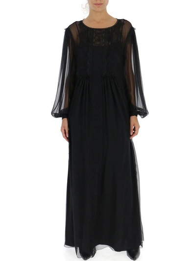 Shop Alberta Ferretti Sheer Belted Dress In Black