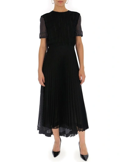 Shop Loewe Asymmetric Pleated Dress In Black