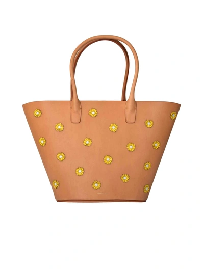 Shop Mansur Gavriel Daisy Embellished Tote Bag In Brown