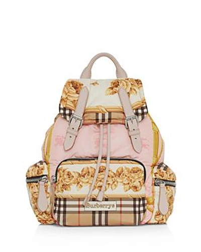 Shop Burberry Medium Archive Scarf Print Backpack In Heritage Stone/silver