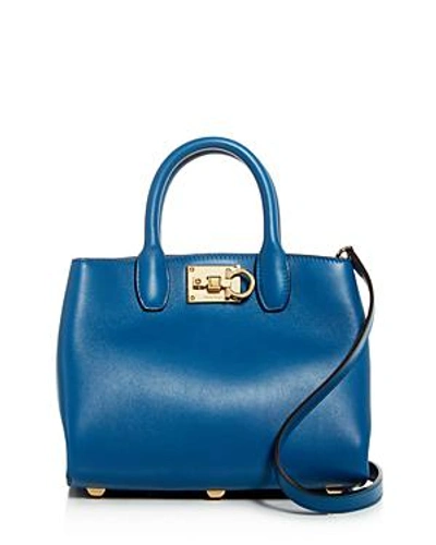 Shop Ferragamo Mini Leather Satchel In Azure Blue/gold