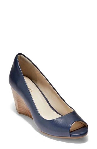 Cole Haan Sadie Peep-toe Leather Wedges In Blue | ModeSens