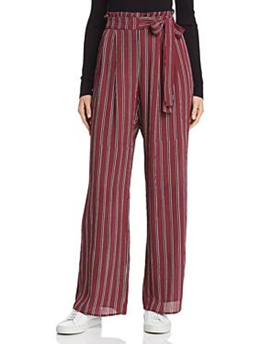 Shop Band Of Gypsies Avery Striped Paperbag-waist Pants In Burgundy/black