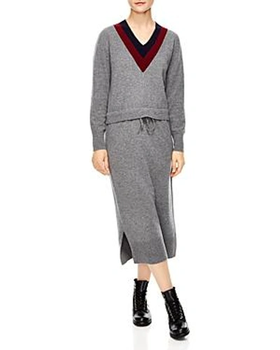 Shop Sandro Bruyere Stripe Sweater Dress In Grey
