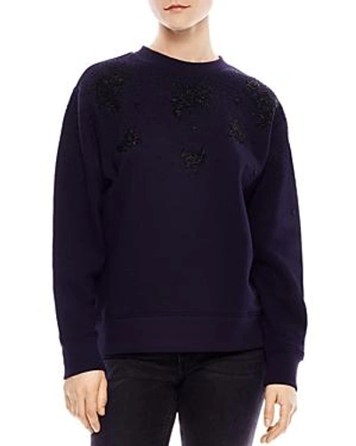 Shop Sandro Bijoux Beaded Sweatshirt In Deep Navy