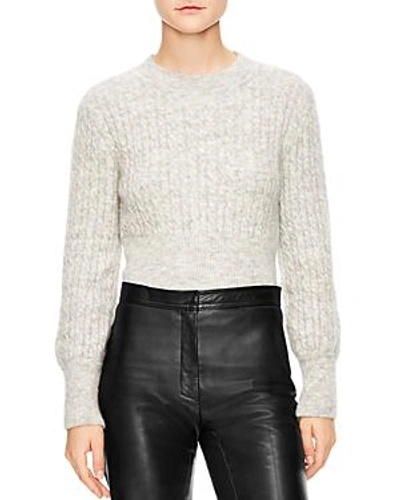 Shop Sandro Soyeux Cropped Cable-knit Sweater In Gray