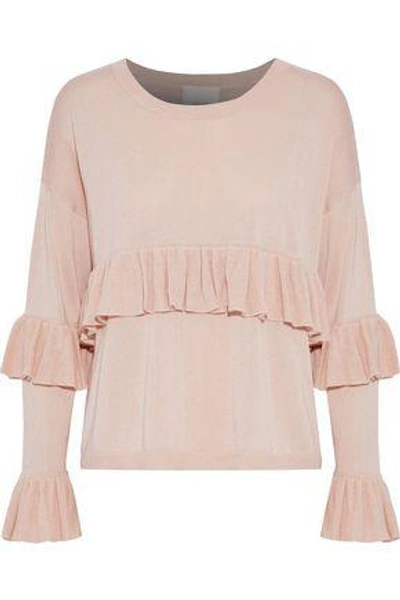 Shop Cinq À Sept Phillipa Ruffled Silk And Cashmere-blend Sweater In Blush