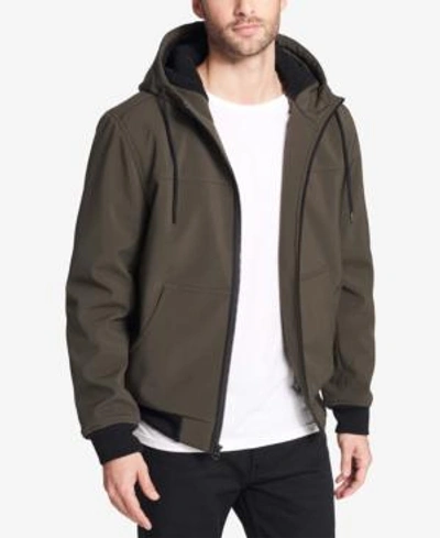 Shop Levi's Men's Soft Shell Jacket With Fleece-lined Hood In Olive Green