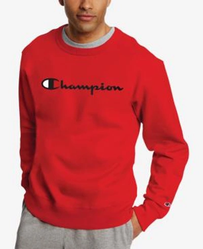 Shop Champion Men's Powerblend Fleece Logo Sweatshirt In Team Scarlet