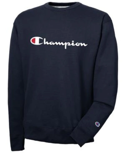 Shop Champion Men's Powerblend Fleece Logo Sweatshirt In Navy