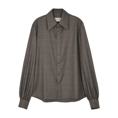 Shop Necessity Sense Craig Drappy Checked Wool Shirt In Grey