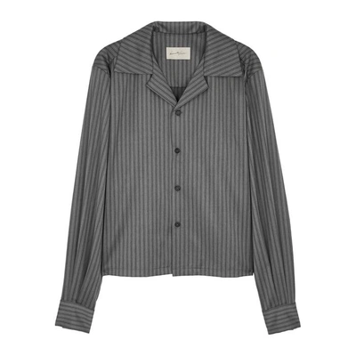 Shop Necessity Sense Shin Grey Striped Wool Shirt
