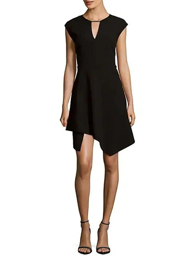 Shop Halston Heritage Cap-sleeve Asymmetric Dress In Black
