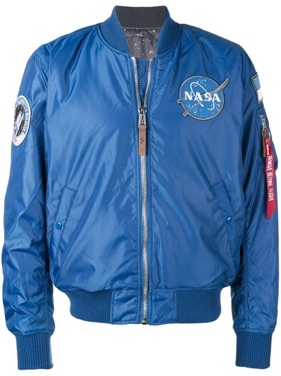 Shop Alpha Industries Nasa Patch Bomber Jacket In Blue
