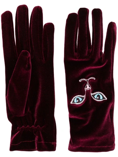Shop Vivetta Cat Embroidered Gloves In Red
