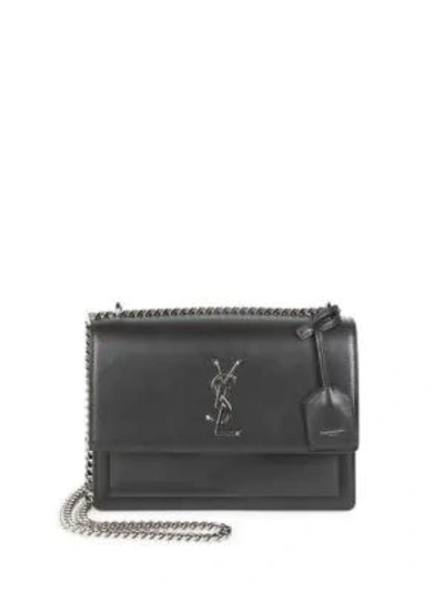 Shop Saint Laurent Medium Sunset Leather Shoulder Bag In Black