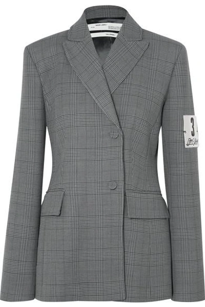 Shop Off-white Galles Appliquéd Checked Woven Blazer In Gray