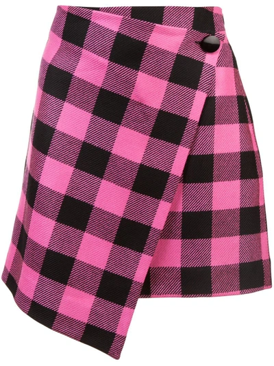 Shop Milly Asymmetric Checked Skirt In Pink
