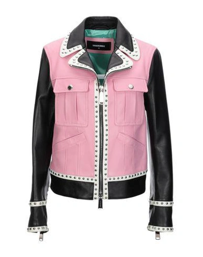 Shop Dsquared2 Woman Jacket Pink Size 4 Ovine Leather