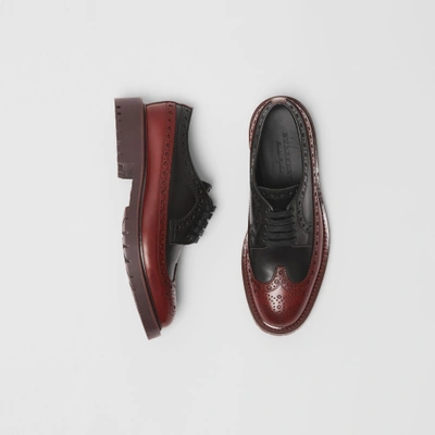 Shop Burberry Brogue Detail Leather Derby Shoes In Black/antique Garnet