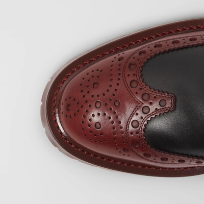 Shop Burberry Brogue Detail Leather Derby Shoes In Black/antique Garnet