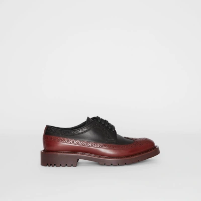 Shop Burberry Brogue Detail Leather Derby Shoes In Black/antique Garnet