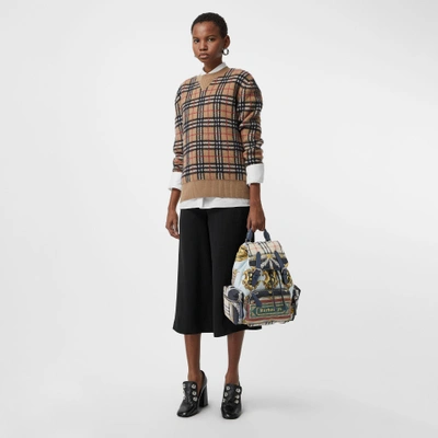 Shop Burberry The Medium Rucksack In Archive Scarf Print In Ink Blue