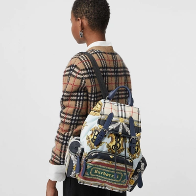 Shop Burberry The Medium Rucksack In Archive Scarf Print In Ink Blue