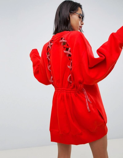 Shop Tommy Hilfiger X Gigi Hadid Sweat Dress With Stitch Up Back Detailing - Red
