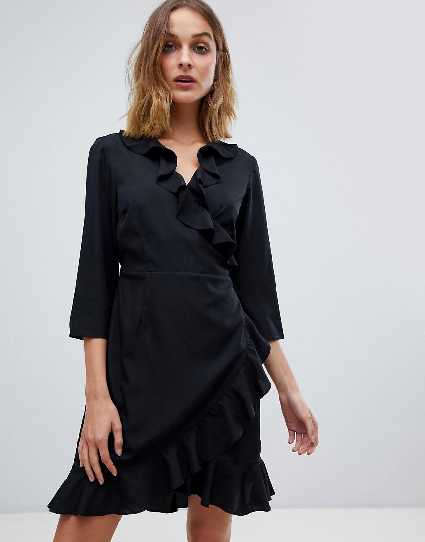 Vero Moda Ruffle Wrap Dress - Black | ModeSens