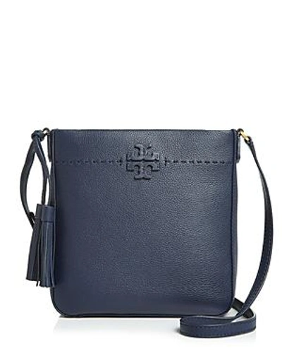 Shop Tory Burch Mcgraw Leather Swingpack In Royal Navy/gold