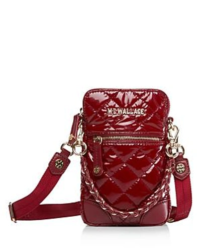 Shop Mz Wallace Crosby Micro Lacquer Crossbody In Medium Red/gold