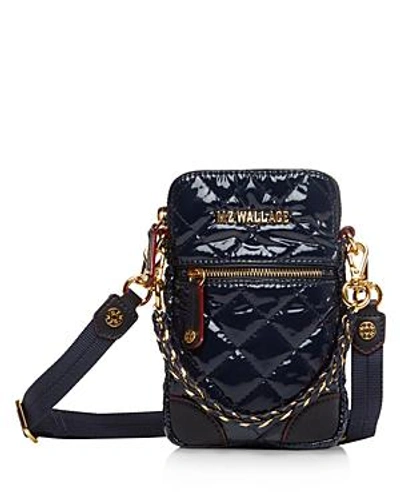 Shop Mz Wallace Crosby Micro Lacquer Crossbody In Navy/gold