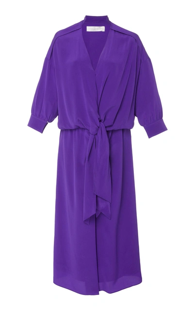 Shop Victoria Victoria Beckham Tied Washed-silk Shirt Dress In Purple