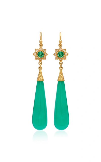 Shop Arman Sarkisyan 22k Gold Tsavorite Chrysoprase And Diamond Earrings In Green