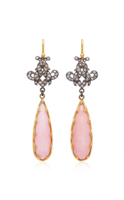 Shop Arman Sarkisyan 22k Gold Pink Opal And Diamond Earrings