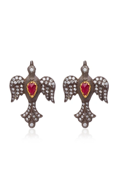 Shop Arman Sarkisyan Louiza 22k Gold Diamond Earrings In Red