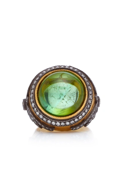 Shop Arman Sarkisyan 22k Gold Tourmaline And Diamond Ring In Green