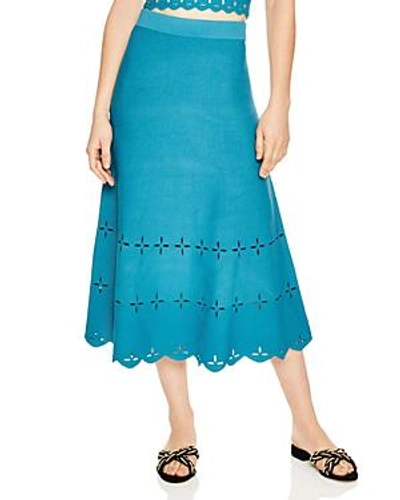 Shop Sandro Rosy Eyelet-detail Midi Skirt In Turquoise
