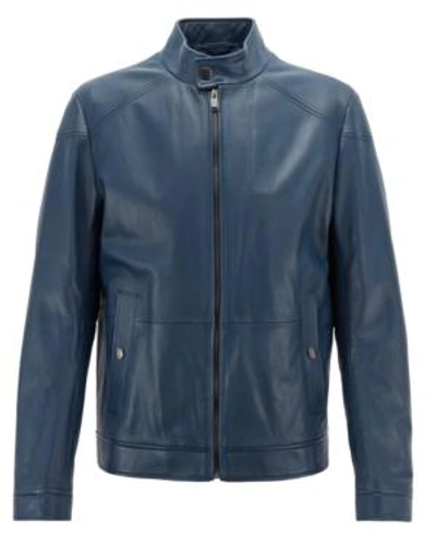 Shop Hugo Boss Boss Men's Regular/classic-fit Leather Jacket In Denim Blue