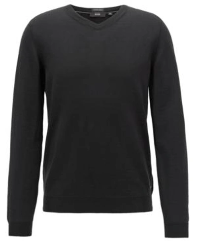 Shop Hugo Boss Boss Men's V-neck Virgin Wool Sweater In Black