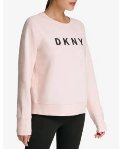 Shop Dkny Sport Sparkle Logo Fleece Sweatshirt In Lotus/black Sparkle