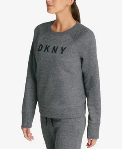 Shop Dkny Sport Sparkle Logo Fleece Sweatshirt In Black Heather/black Sparkle